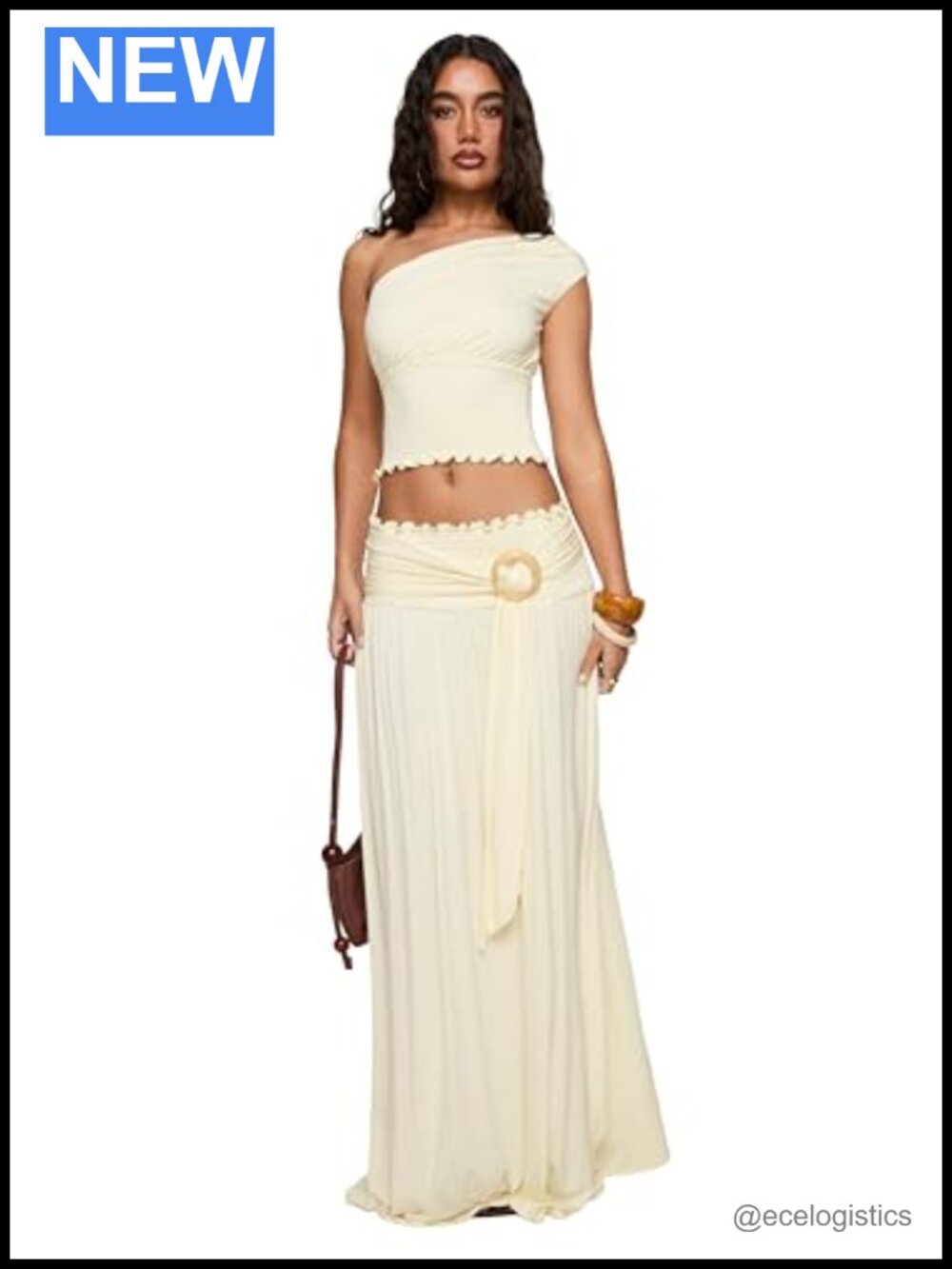 Princess Polly Full Orbit Shirred Maxi Skirt Cream